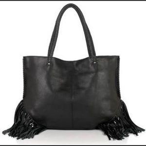 LINEA PELLE black leather Janis fringe tote